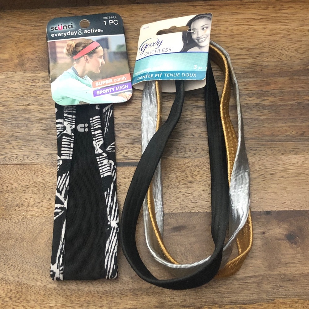 Scunci & Goody No-Slip Headbands Set - Black, Silver, Gold